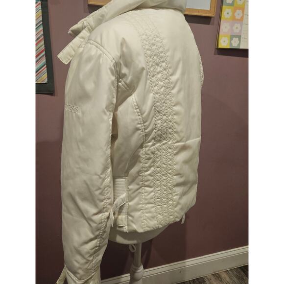 Guess y2k white ivory down bomber puffer jacket womens large medium buckle - Picture 10 of 12